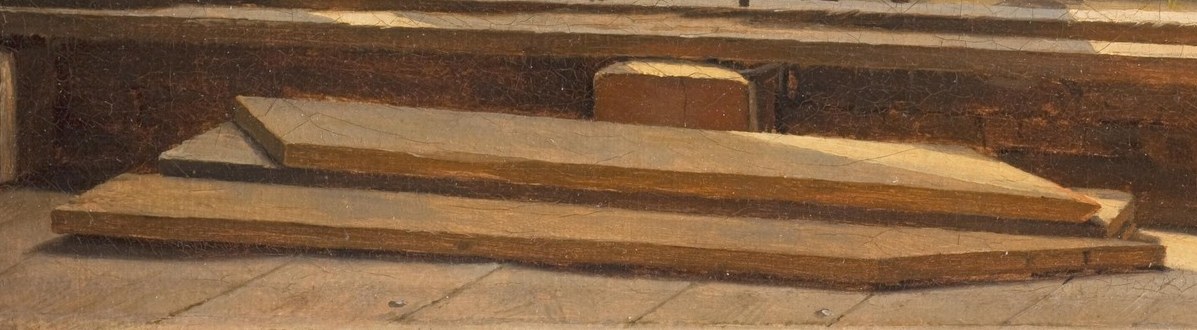 These unfinished planks in the foreground suggest ongoing construction or repair, adding to the utilitarian atmosphere.