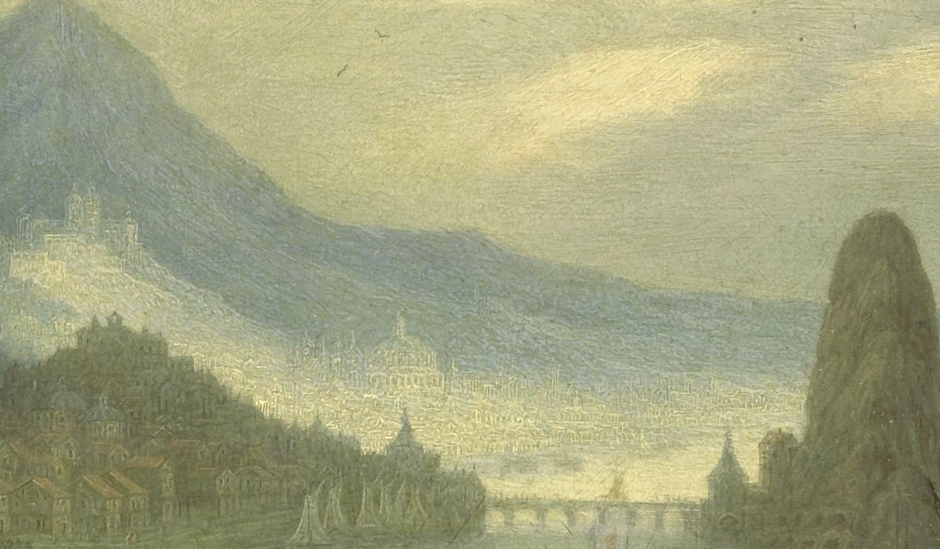 The atmospheric rendering creates a sense of vastness and spiritual transcendence, elevating the scene beyond the earthly.