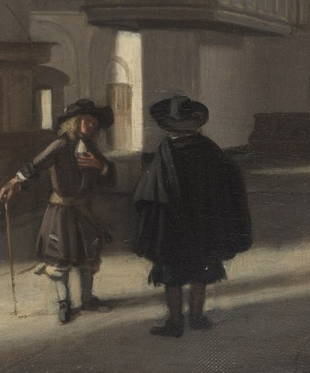 But two men stand together in the foreground.