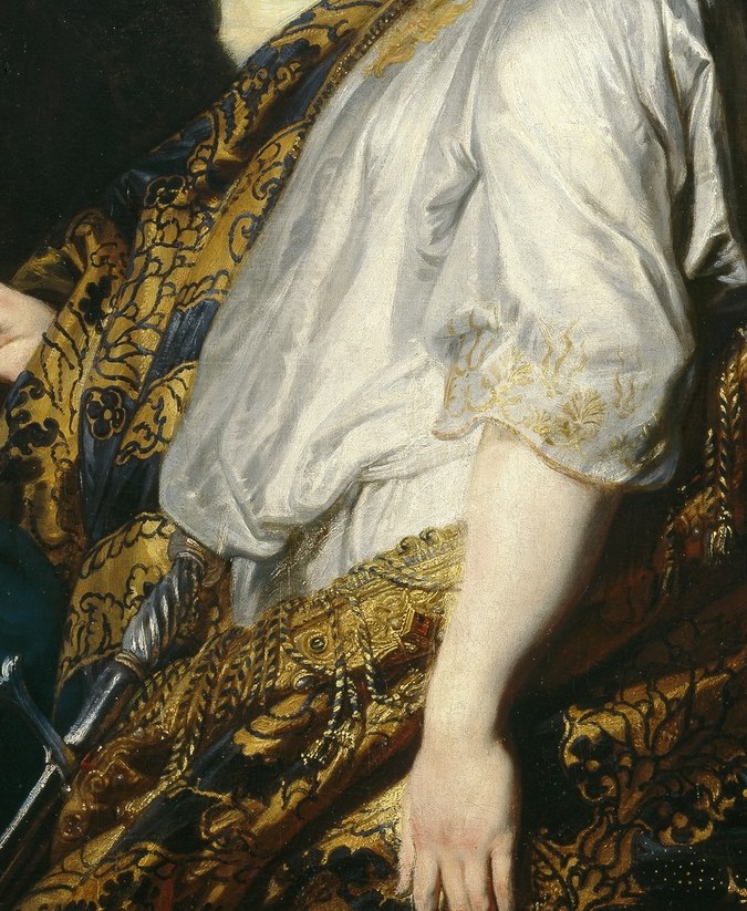 Look closely at Saint Catherine's white and gold dress.