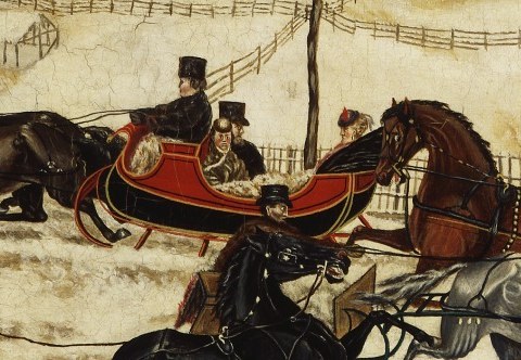 These horse-drawn sleighs were a common pastime in the American winter.