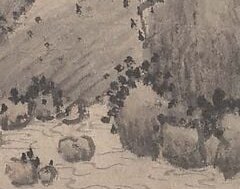 Authentication mark; the red against ink-grey is the painting's only strong color accent, drawing the eye to provenance and authorship