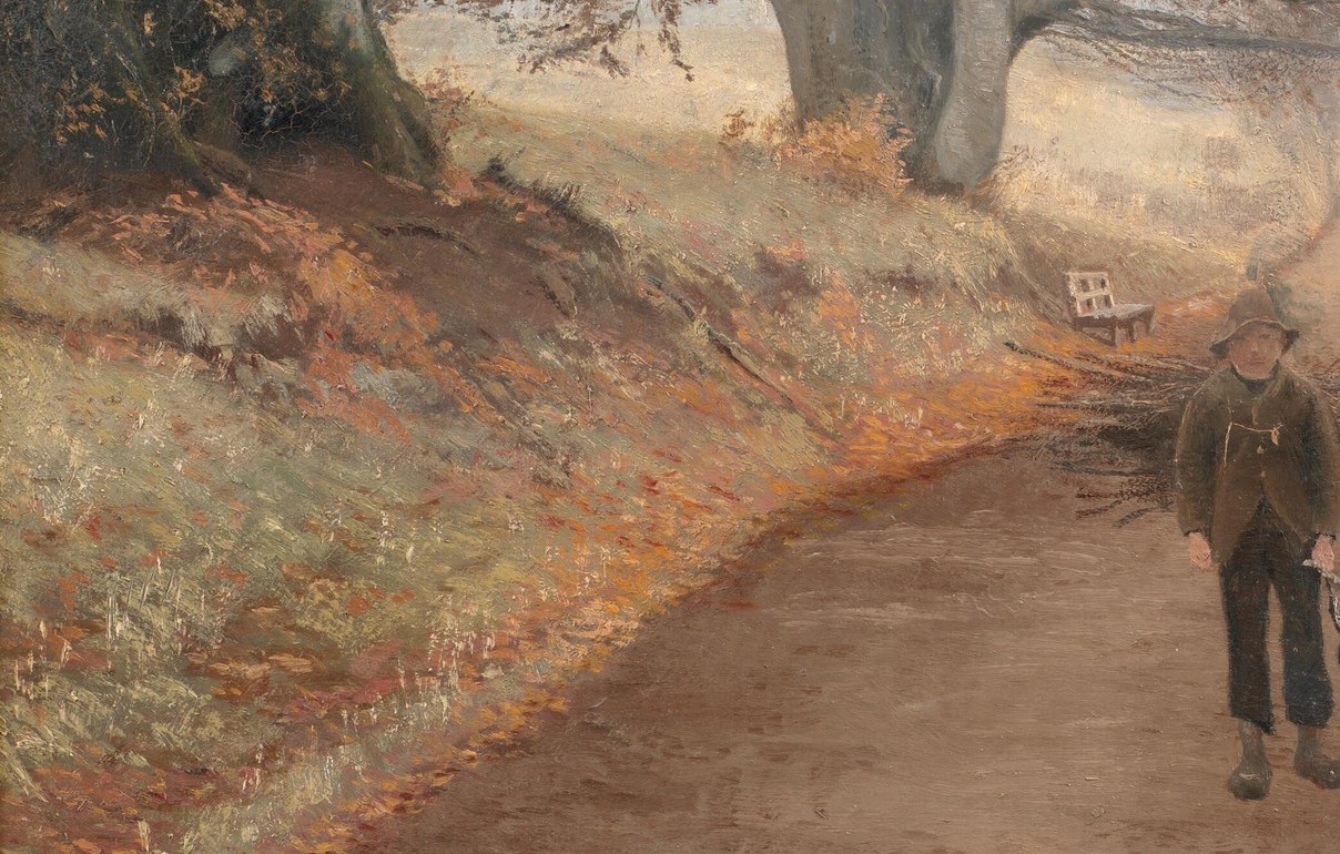 The warm tones of the leaves add visual richness and reinforce the autumnal setting, hinting at nature's cycle.