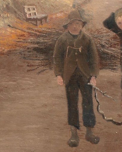 His companion walks ahead, a steady pace.