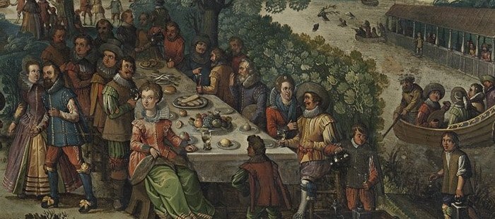 The richly laden banquet table represents abundance and prosperity.