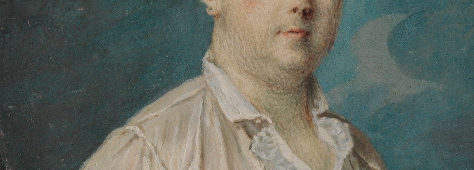 A famous man, painted in his bedclothes by a court painter to a king.