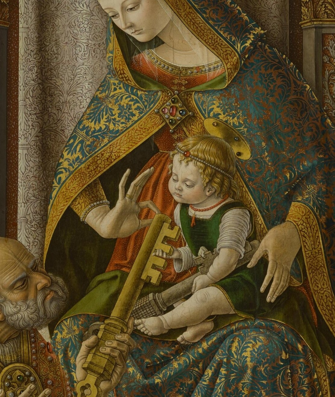 He created impossibly rich details, like on the Madonna's robe.