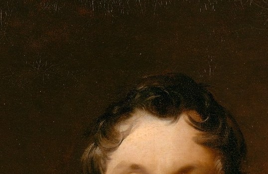 Pupils are sharp and on-axis; the slight asymmetry between the eyes gives the sitter an air of measured skepticism.