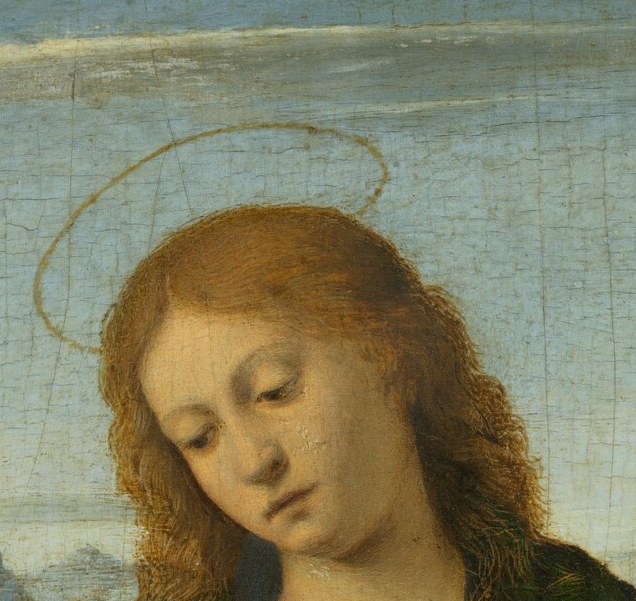 The eyes cast downward and softly parted lips embody adoration without words , the entire emotional argument of the painting lives here.