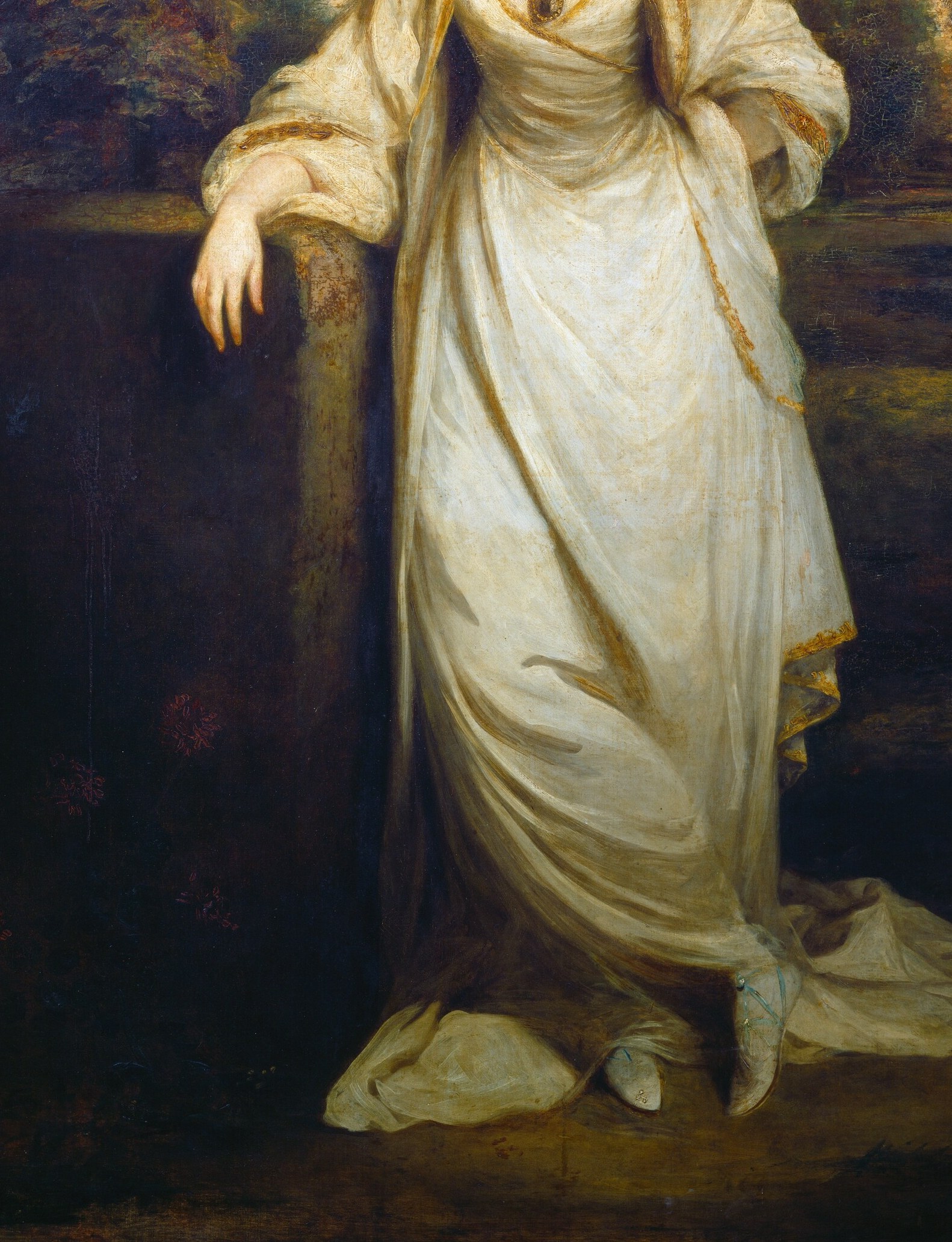 Her luminous white dress was created with lead-white paint.