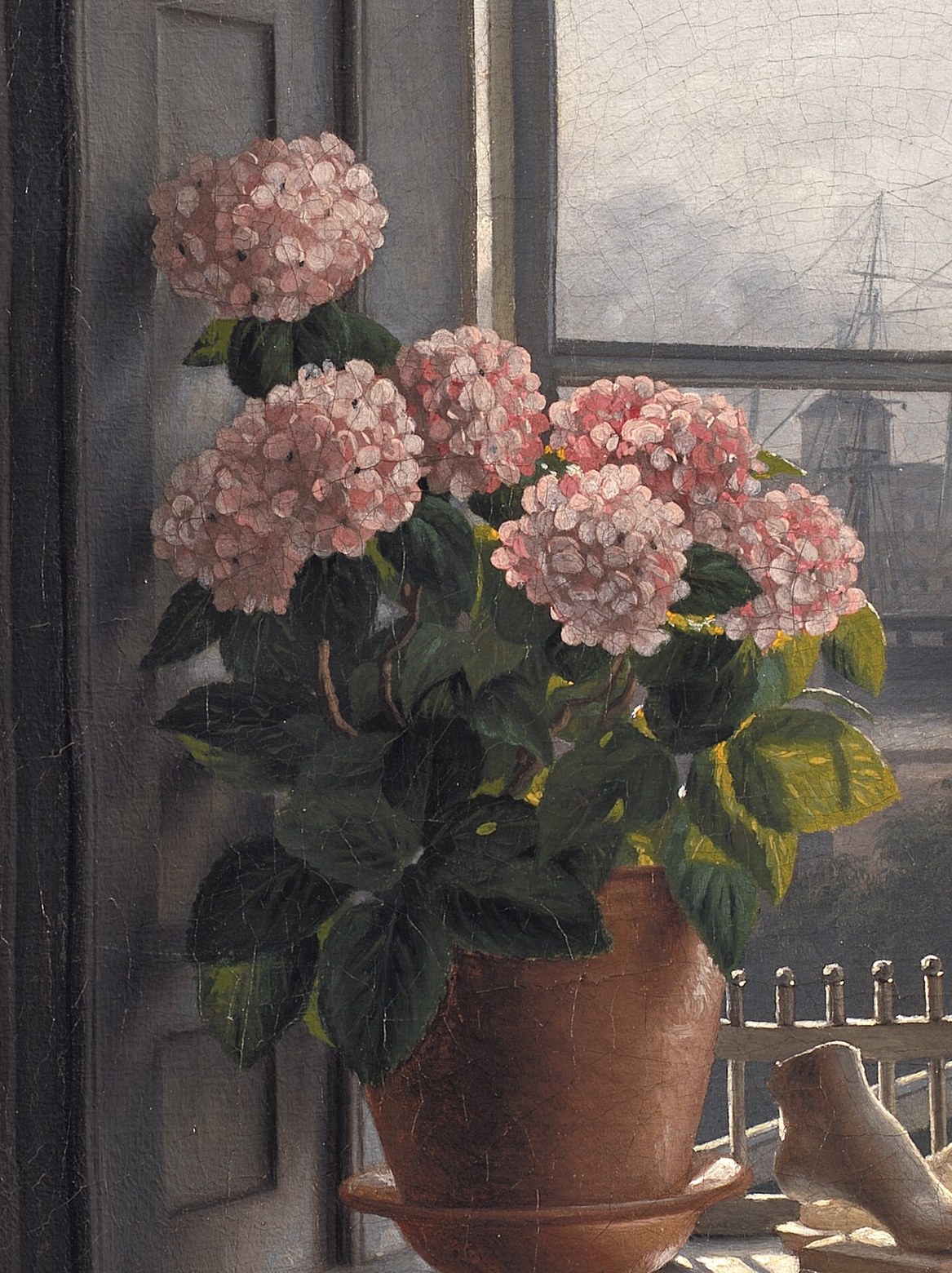 The hydrangeas offer a domestic comfort.
