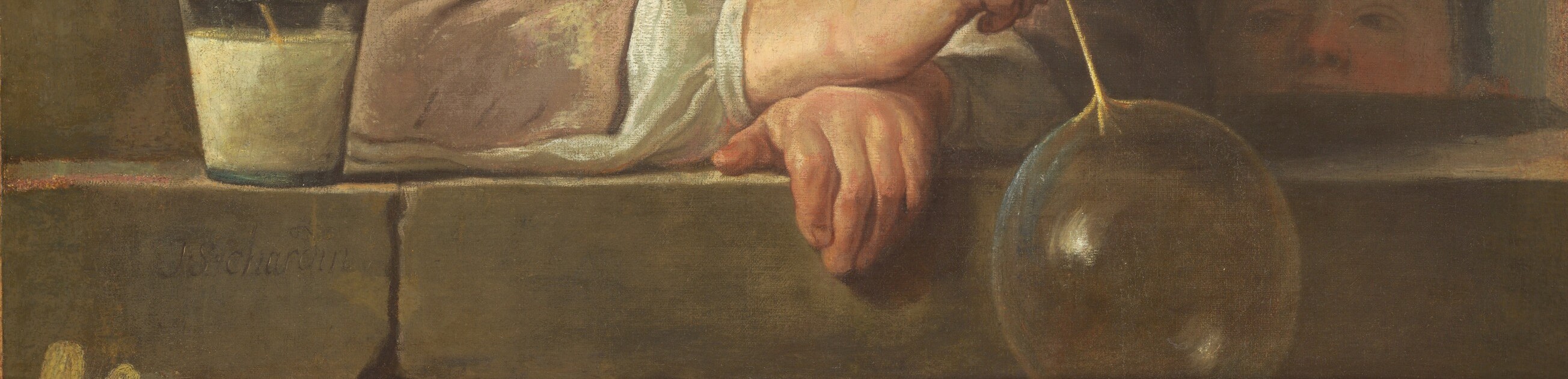 Chardin's mastery of surface texture , cold, heavy, enduring stone beneath something that will not survive another breath, a deliberate vanitas contrast.