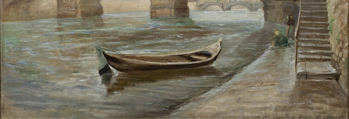 The Arno river water moves with thick paint.