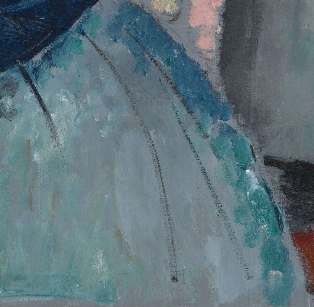 But now look past the blue skirt, down to the lower left.