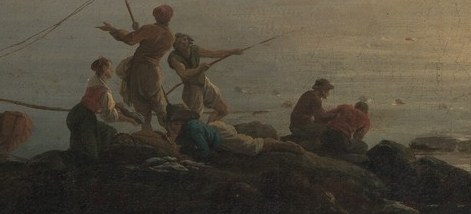 Fishermen haul their nets, a scene of timeless labor.