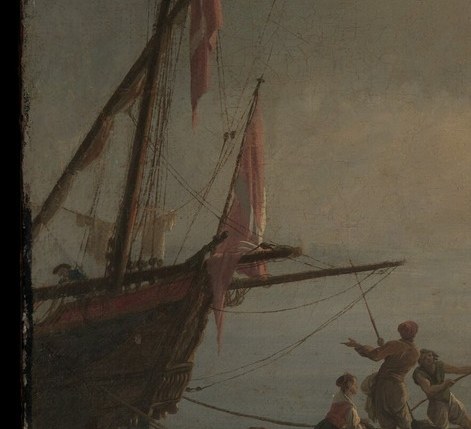 The vibrant red sails contrast with the muted tones of the sky, suggesting activity and perhaps a journey.