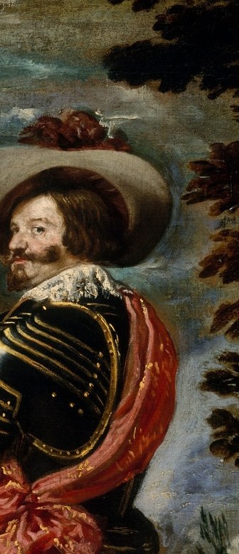 Look at what he holds above the horse.