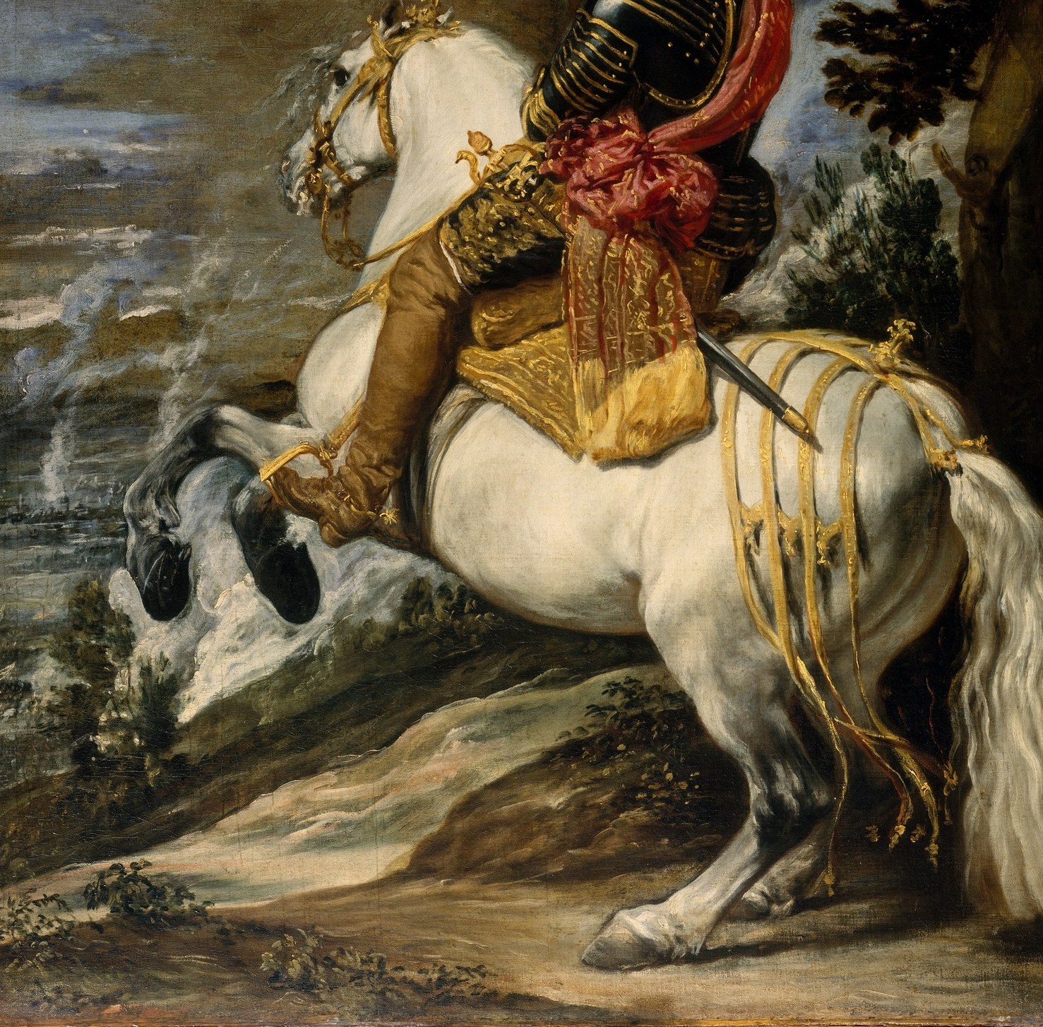 The dressage movement known as the levade was the most difficult and prestigious equestrian feat; attributing it to the sitter's horse implies he commands even nature and noble beasts.