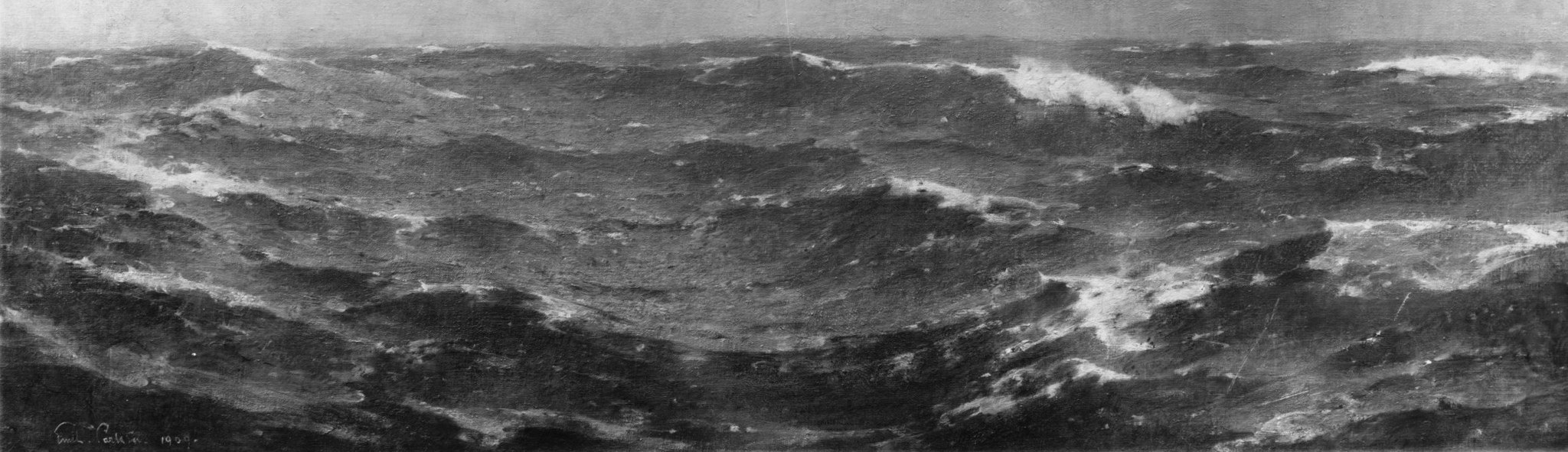 His brushstrokes show the turbulent water.