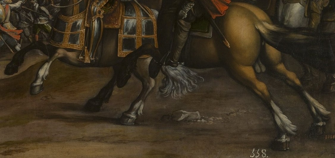 Notice the detail on this horse's armor, typical of his style.