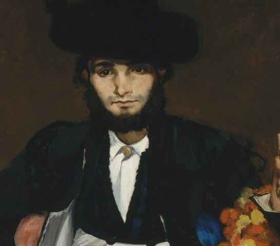 Gustave Manet's gaze turns slightly aside with cool detachment , Manet rarely let sitters meet the viewer's eye directly, and the hat brim cuts a dramatic shadow across the forehead