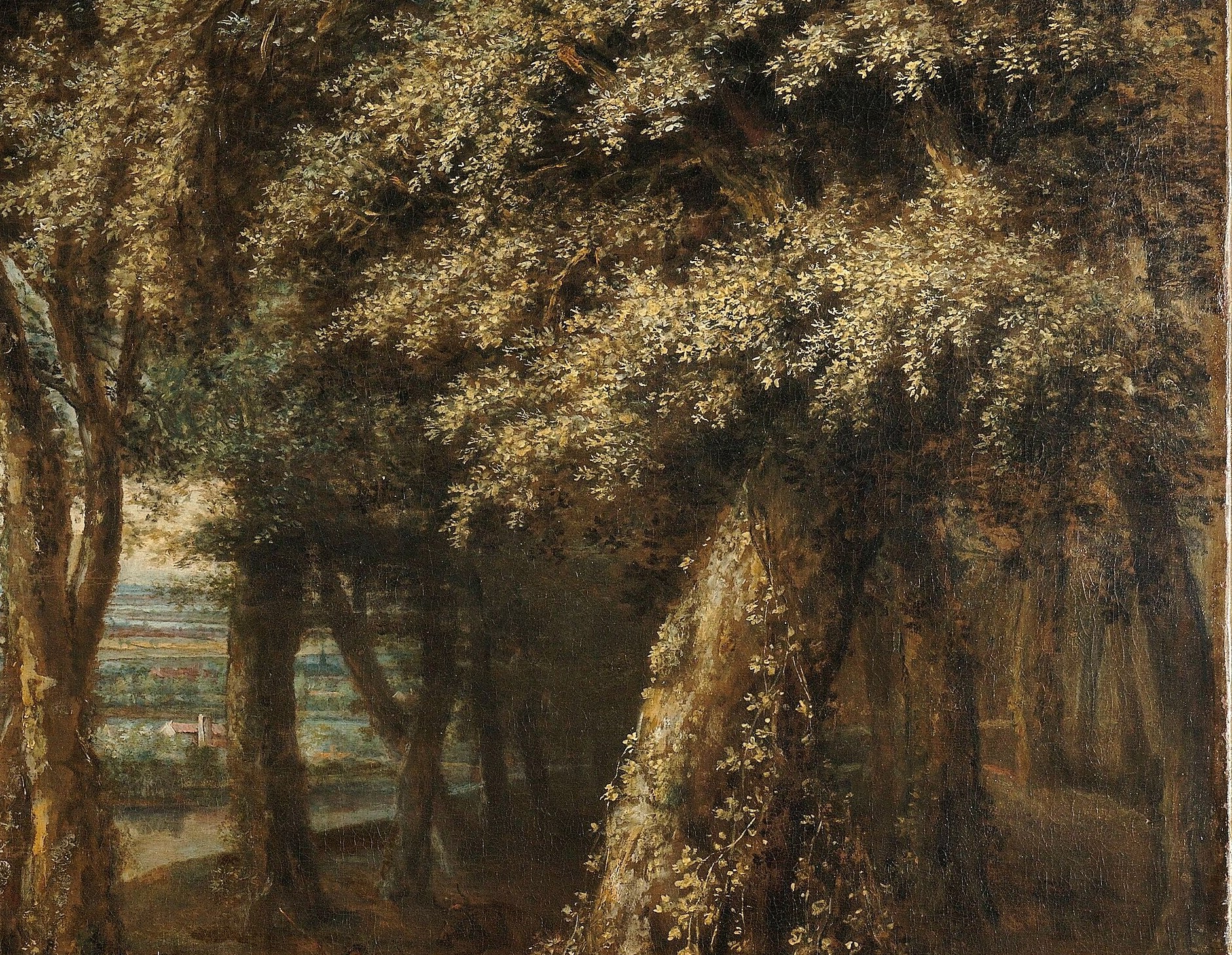 A dense forest anchors the right side.