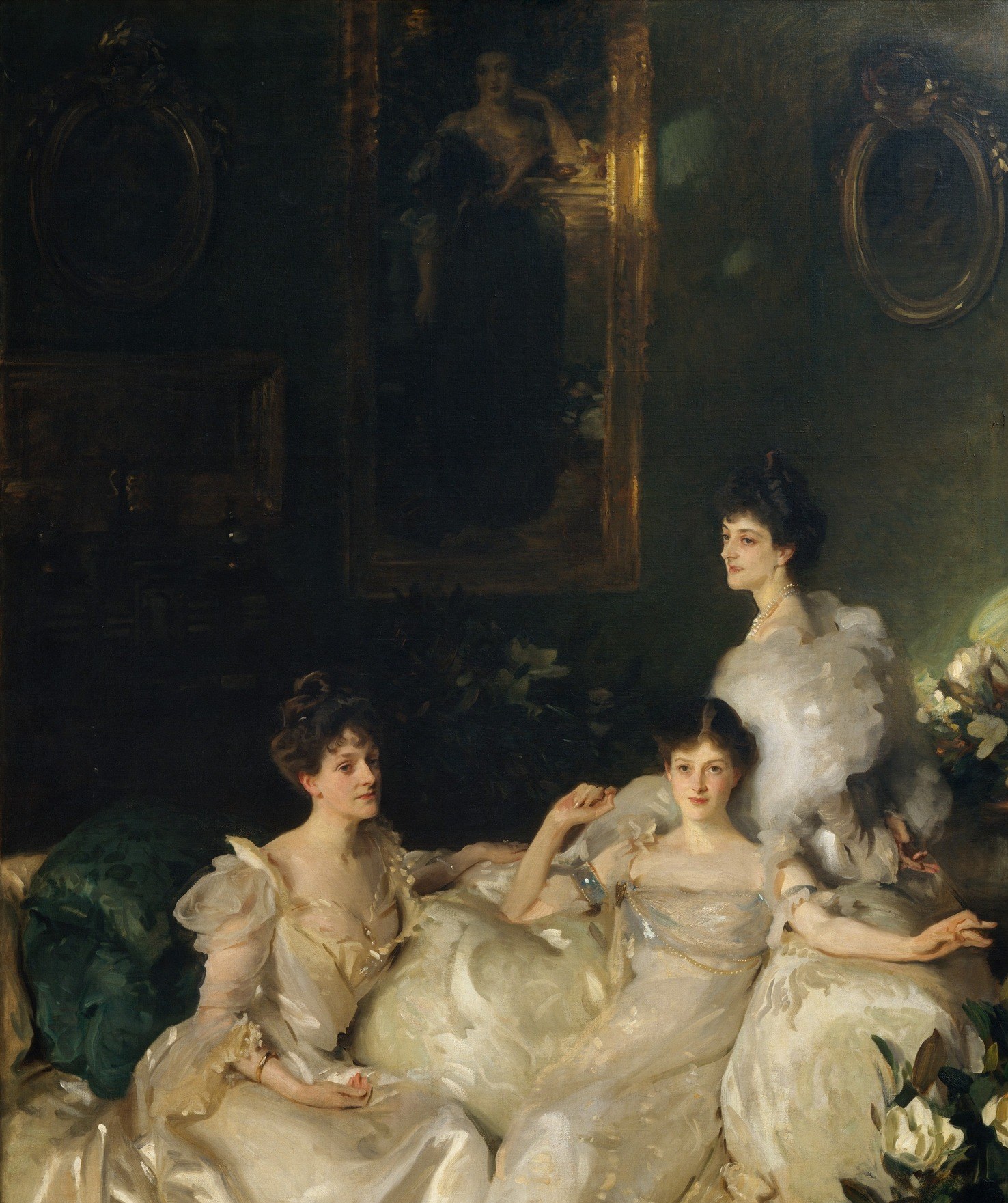 Pulling back to full composition reveals the triangular pyramid of white forms Sargent designed , a classical stability that explains why the Prince of Wales dubbed them 'The Three Graces.'