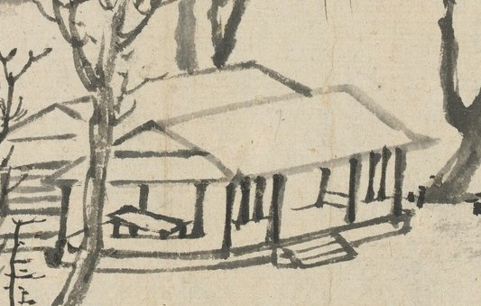 A humble dwelling nestled by the water, suggesting a solitary or reclusive lifestyle.