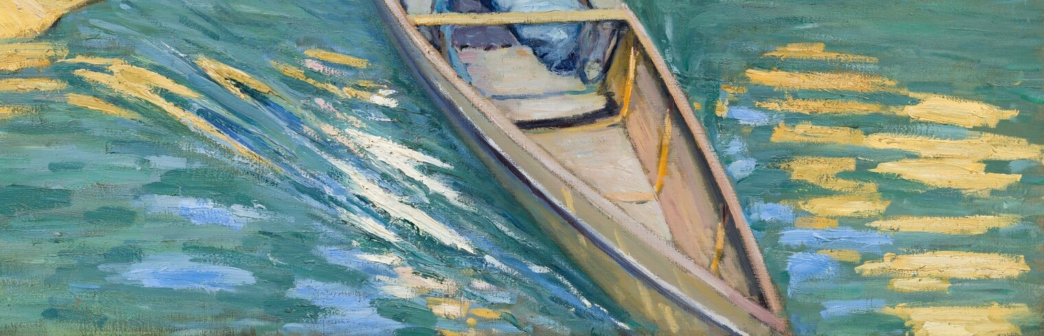 The varnished wood grain is rendered with tight parallel strokes; the narrow, shallow hull makes the boat's famous instability legible , viewers understand why a misplaced weight could capsize it.