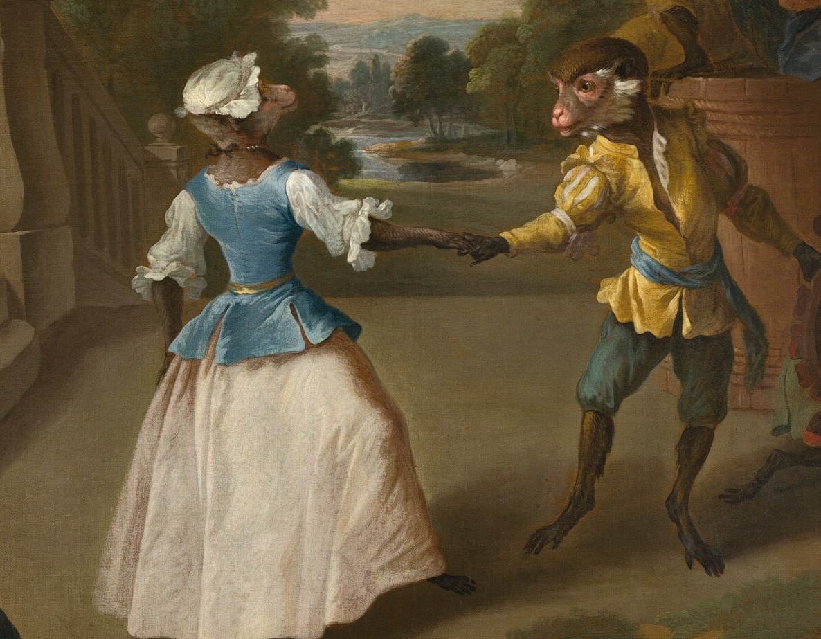 Musicians play, couples dance, guests dine.