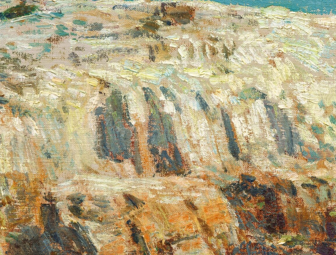 He built the texture with short, loaded strokes of the brush.