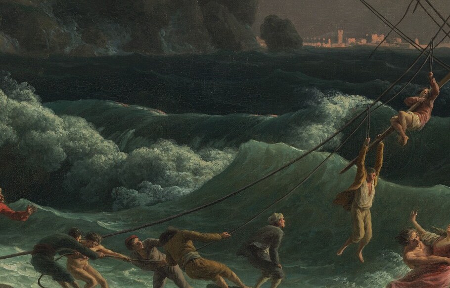 A body is there, half-submerged.