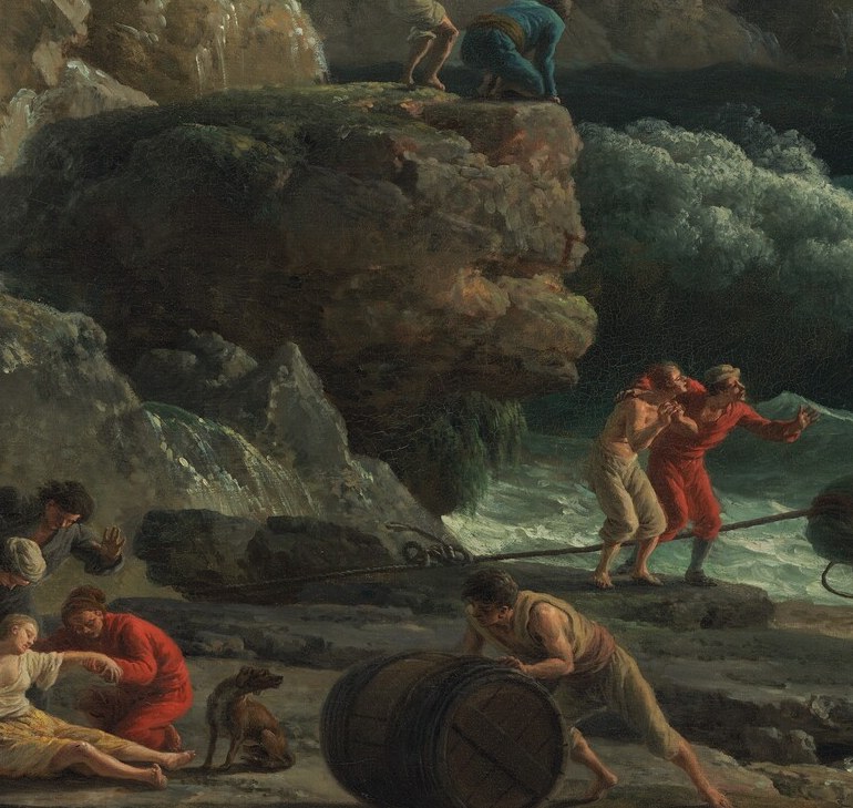 Someone else kneels at the water’s edge, reaching in.