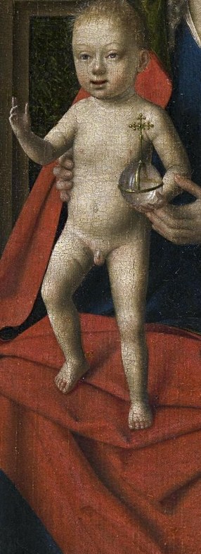 Mary's deep blue garment signifies royalty.