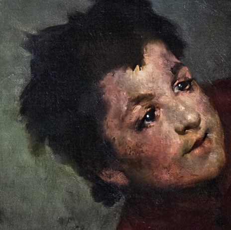 It shows Lazarillo, a boy, and his blind master.