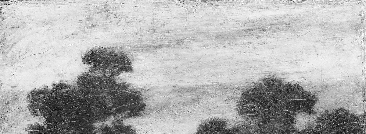 Ryder labored for decades on his skies; this dense, layered atmosphere holds the most accumulated paint and radiates the painting's emotional weight.