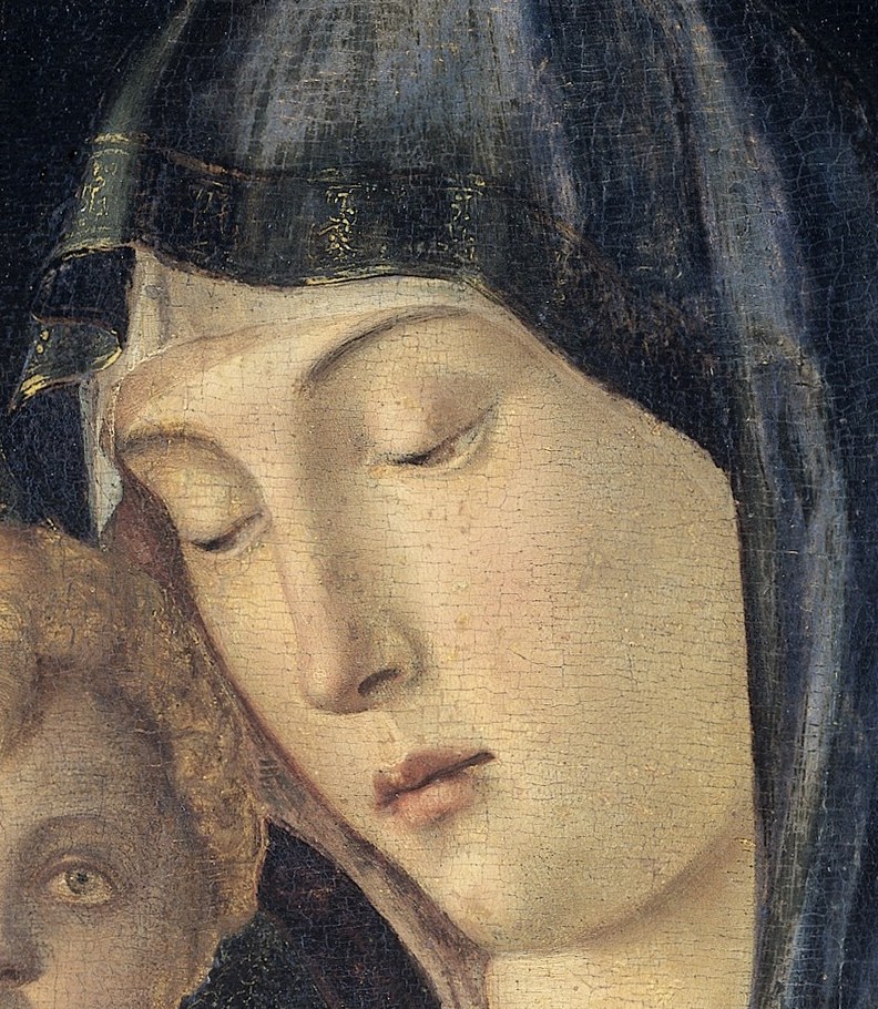 See Mary's quiet contemplation, her eyes nearly closed.