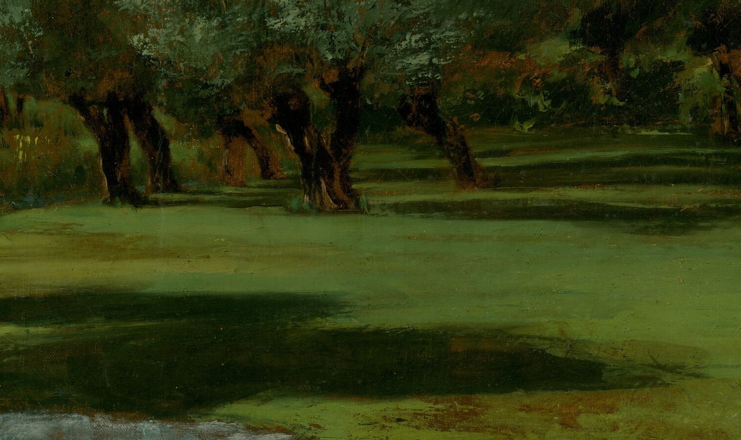 Notice the thick, rough paint in the shadows.