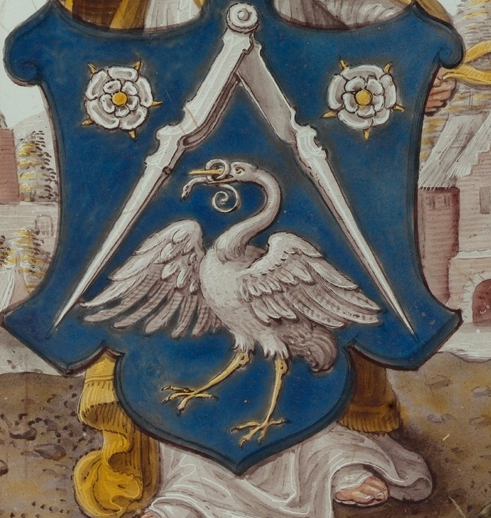 On the shield: a white bird standing in profile.