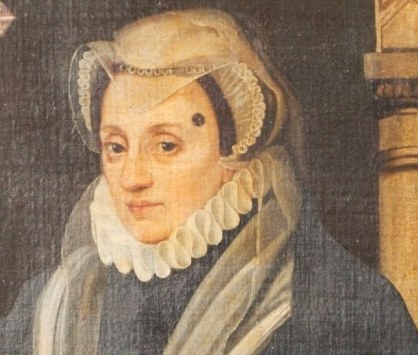 Her gaze is direct and slightly melancholic, suggesting a complex inner life beneath the formal portraiture.