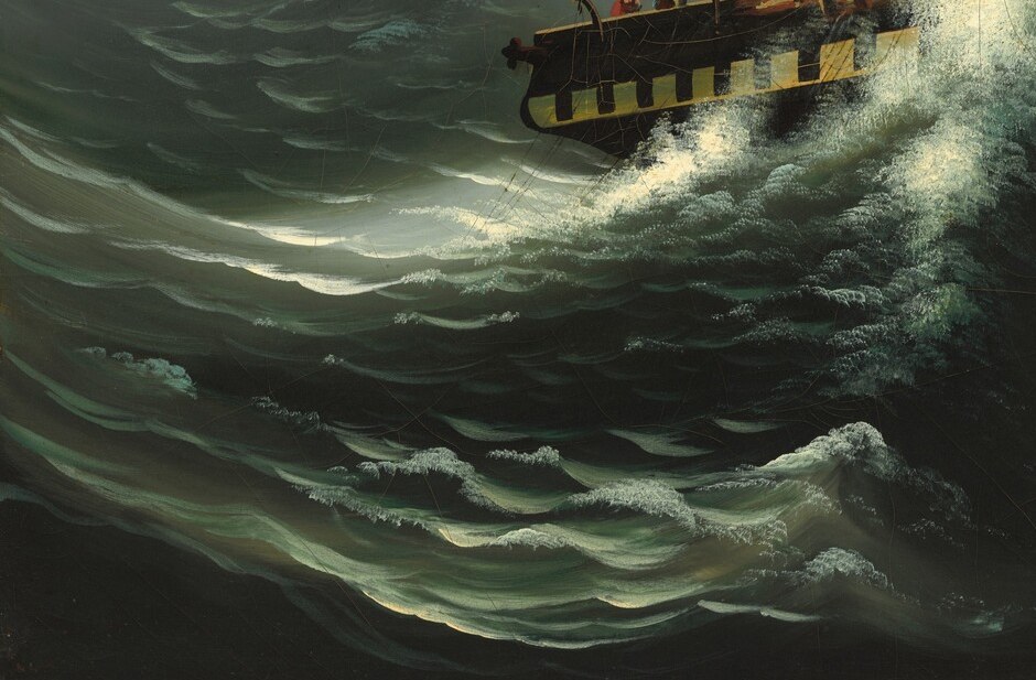 Chambers's signature stylized wave , rhythmic, scroll-like crests more decorative than naturalistic, the feature that led critics to call him America's first proto-modernist