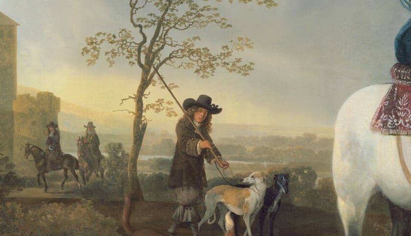 Sumptuously embroidered trapping encodes the couple's wealth; heraldic colors may carry a family identifier legible to contemporary viewers