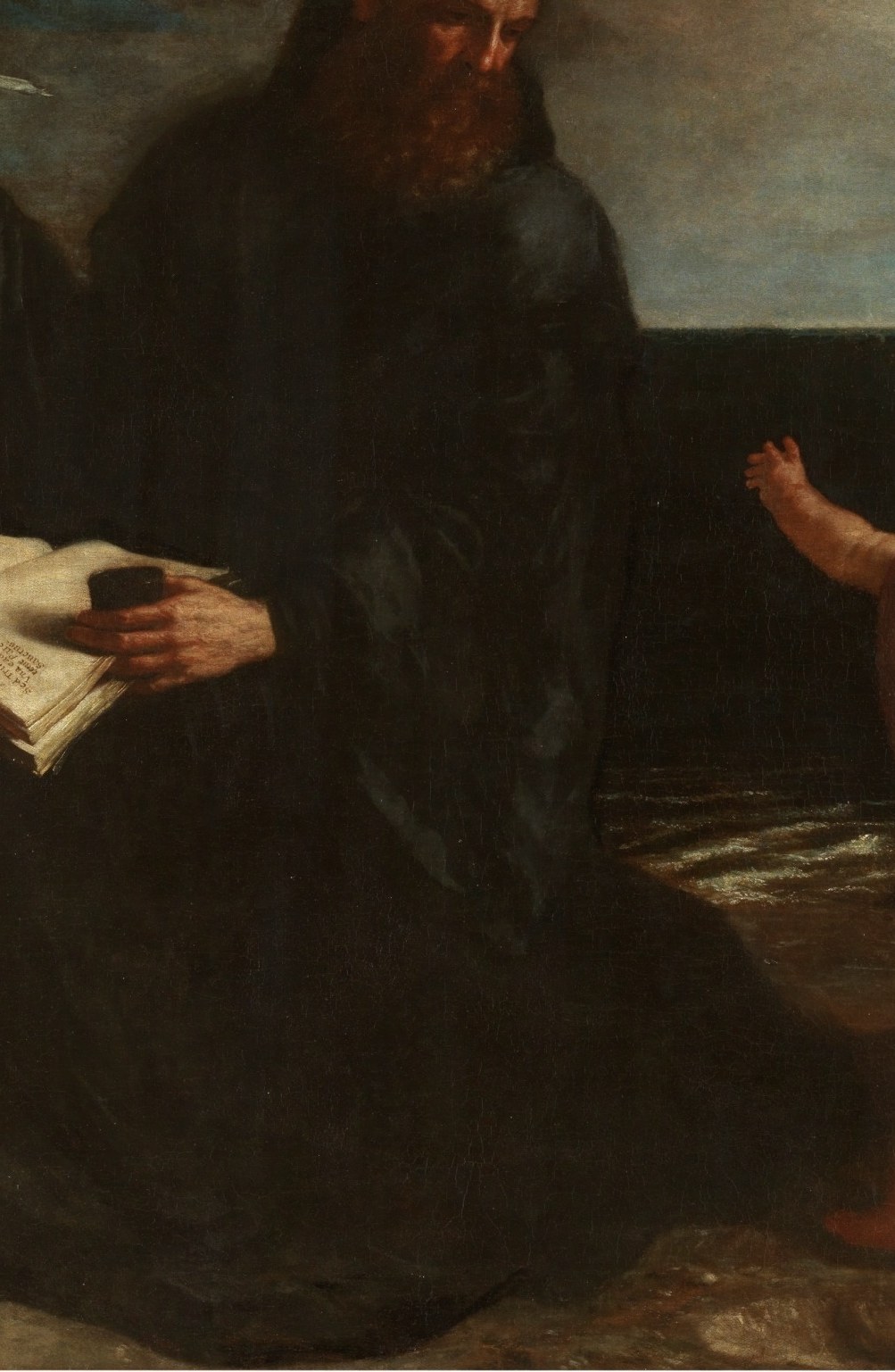 The heavy drapery creates a somber, introspective mood and emphasizes Augustine's solitary focus.