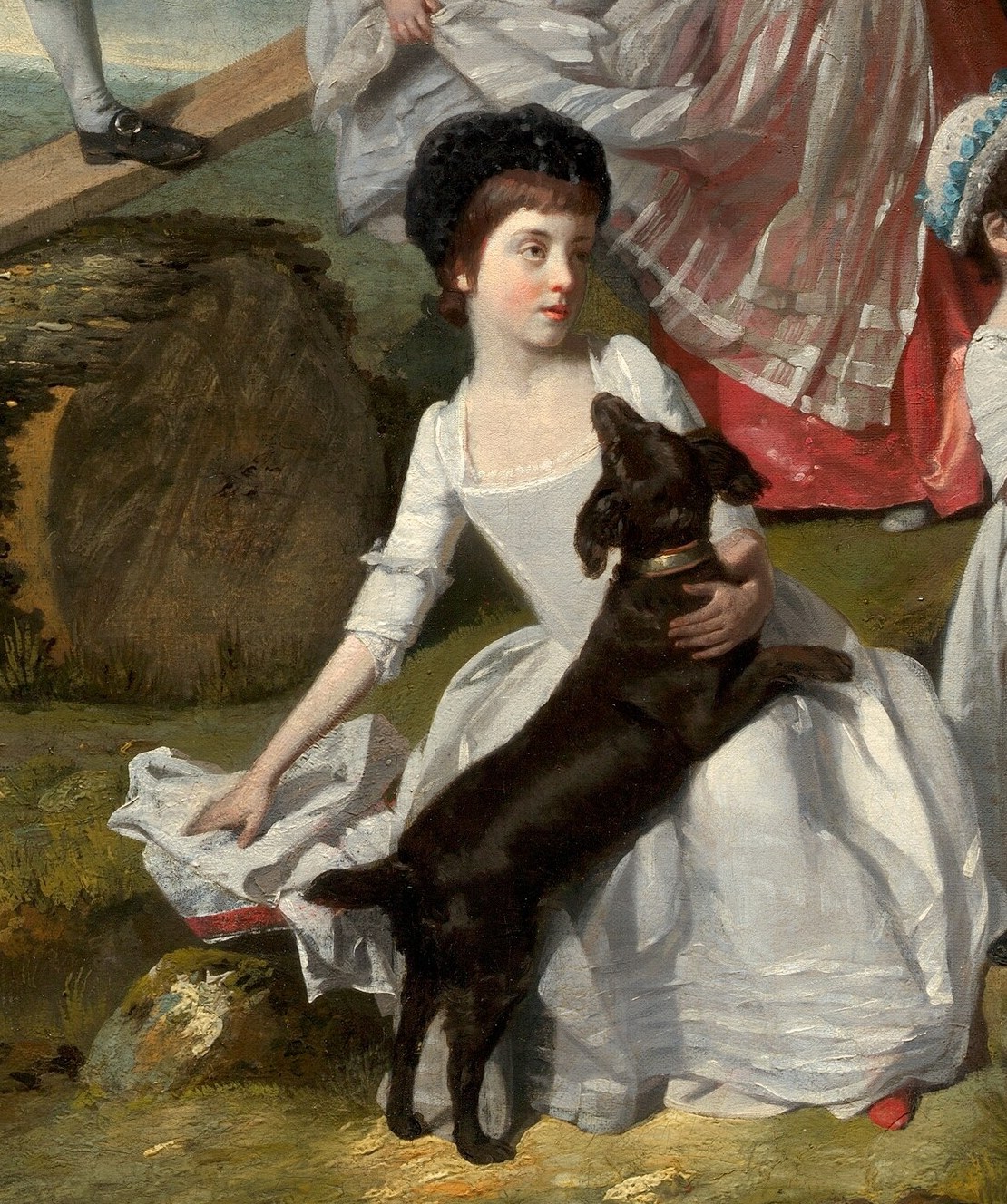 One girl holds the family dog like a treasured doll.