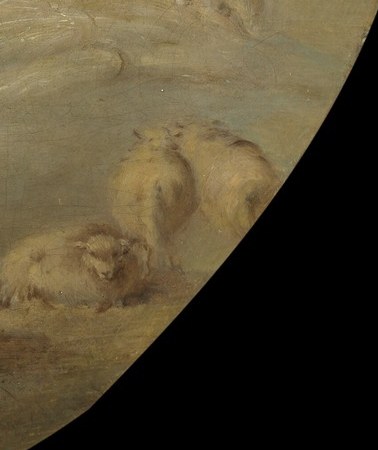 The soft rendering of the sheep adds to the gentle, peaceful atmosphere of the countryside.