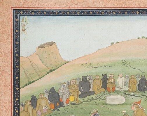 The massed animal clan reveals the encounter is not a lone beast but an entire wilderness kingdom , mythological scale