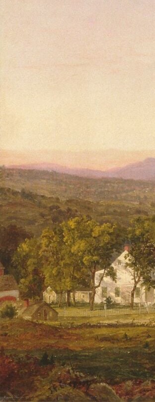 Classic repoussoir with blazing orange and gold , Cropsey's signature autumn palette that electrified London audiences in 1860; close up, these passages reveal bravura loose brushwork beneath the finish.