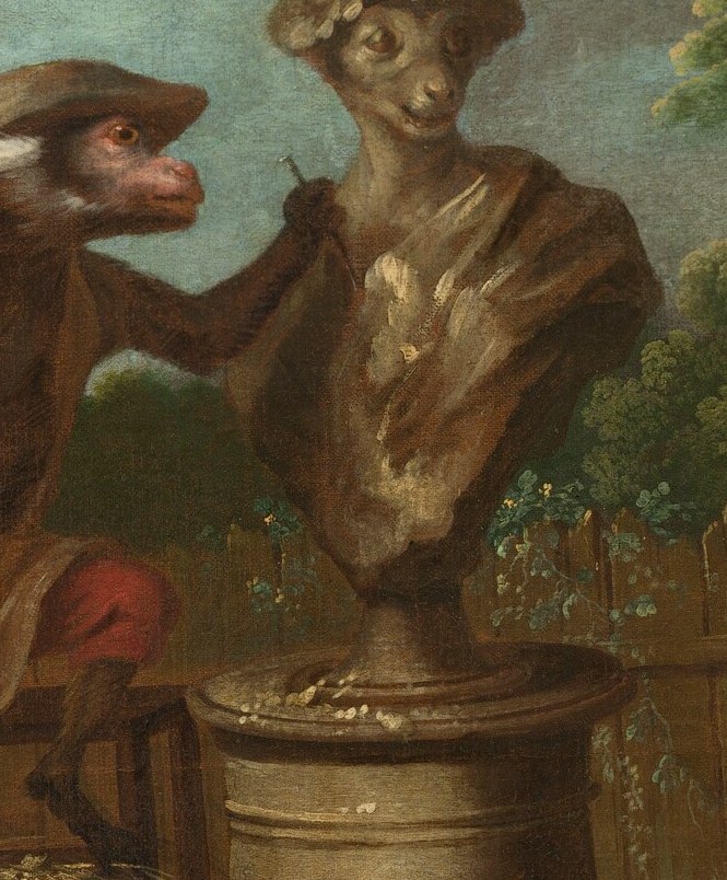 The subject of the sculptor's work, this bust is a key symbol of artistic endeavor and imitation.