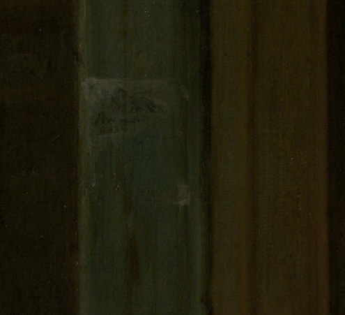 Class marker and period anchor; the hat frames his lean and establishes the social register of the encounter as fashionable bourgeois, not aristocratic