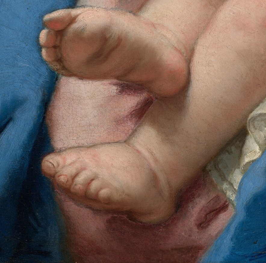 See how gently the Madonna supports her child.